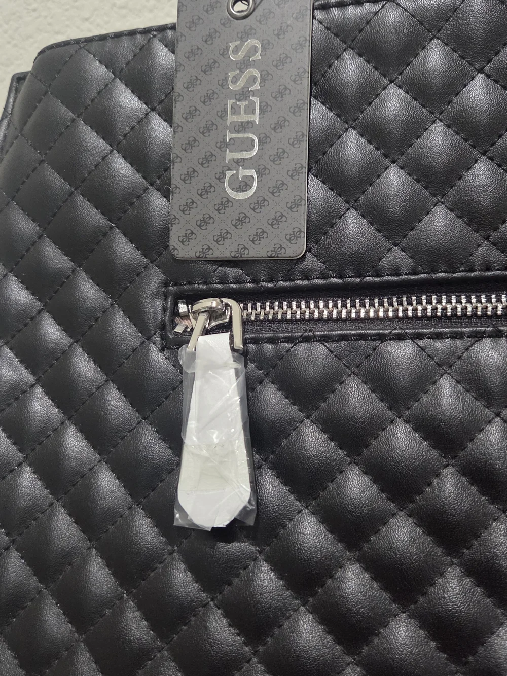Guess G-Lux Status Black Quilted Satchel with Top Handles Black White Multi NWT